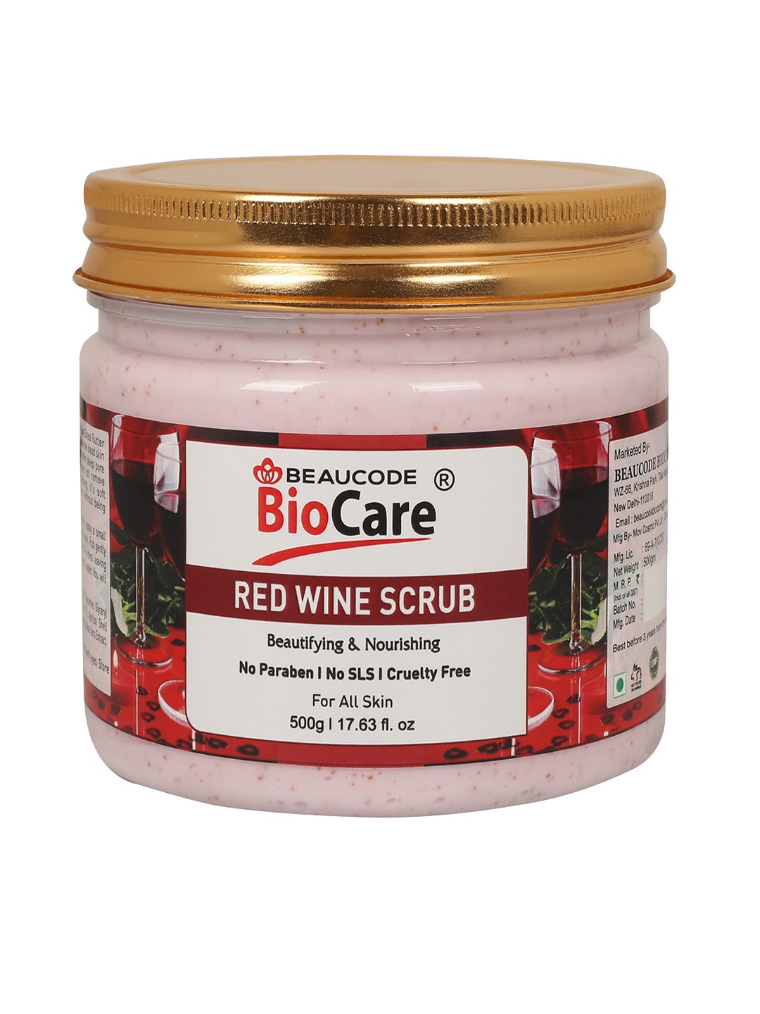 

BEAUCODE BIOCARE Red Wine Scrub for All Skin Types - 500 g, Pink
