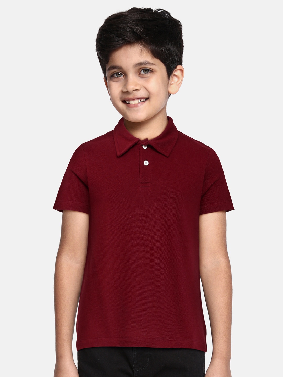 

METRO KIDS COMPANY Boys Maroon Solid Cotton Polo Collar T-shirt