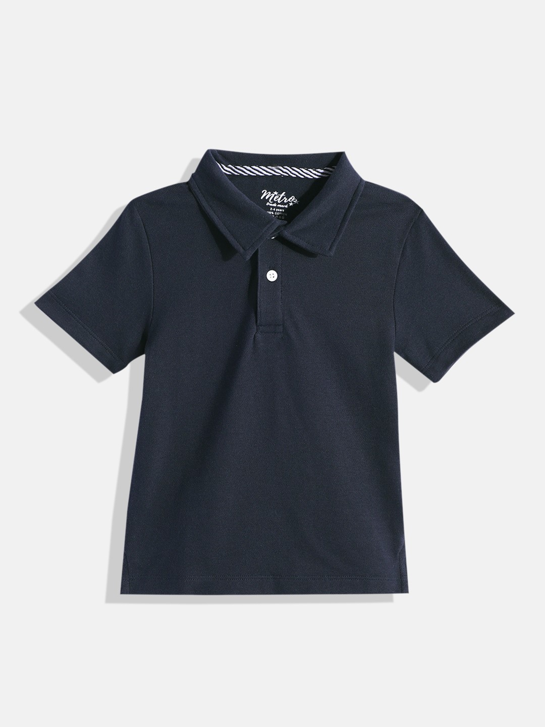 

METRO KIDS COMPANY Boys Navy Blue Solid Cotton Polo Collar T-shirt