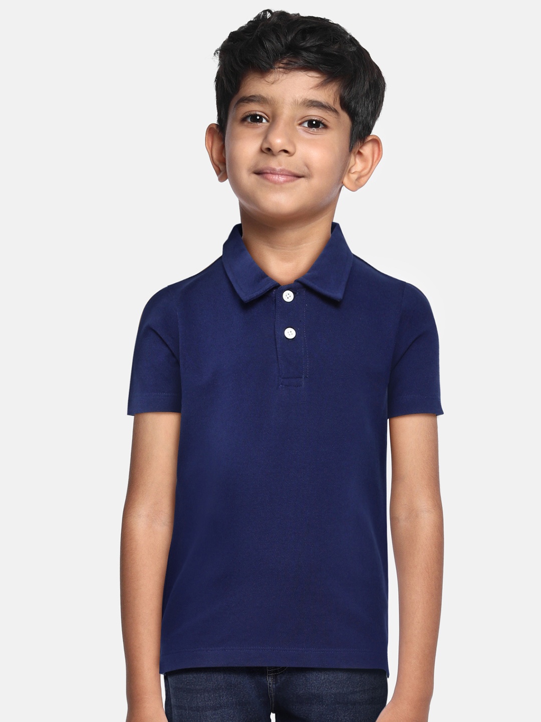 

METRO KIDS COMPANY Boys Navy Blue Solid Cotton Polo Collar T-shirt