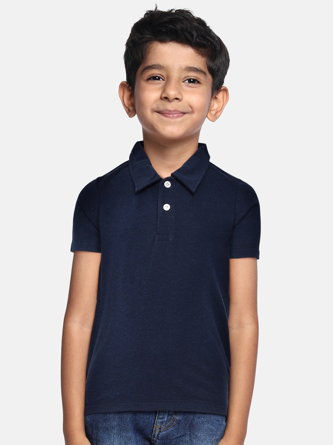 

METRO KIDS COMPANY Boys Navy Blue Solid Cotton Polo Collar T-shirt