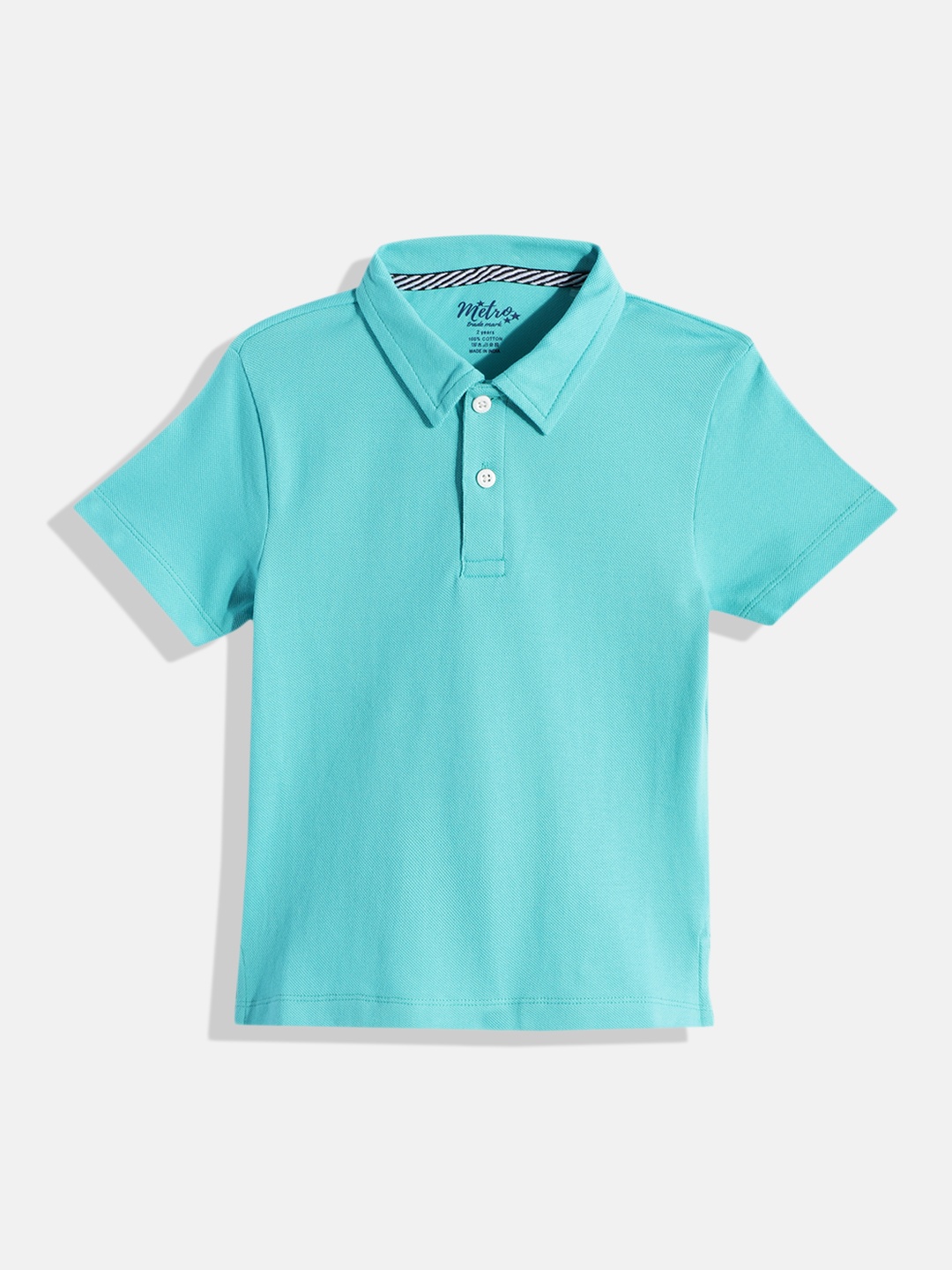 

METRO KIDS COMPANY Boys Blue Solid Cotton Polo Collar T-shirt