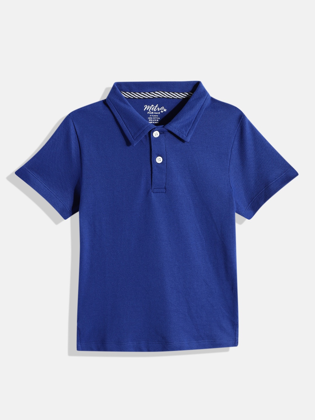 

METRO KIDS COMPANY Boys Blue Solid Cotton Polo Collar T-shirt