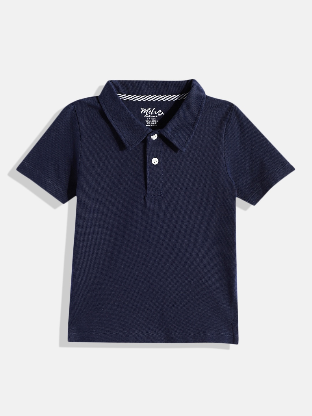 

METRO KIDS COMPANY Boys Navy Blue Solid Cotton Polo Collar T-shirt