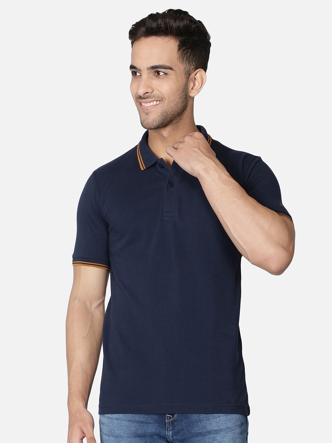 

Callino London Men Navy Blue Polo Collar T-shirt
