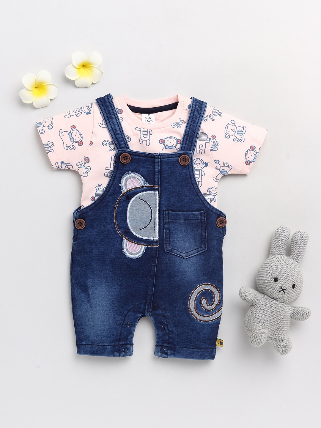 

BRATS AND DOLLS Boys Blue Printed Cotton Dungarees