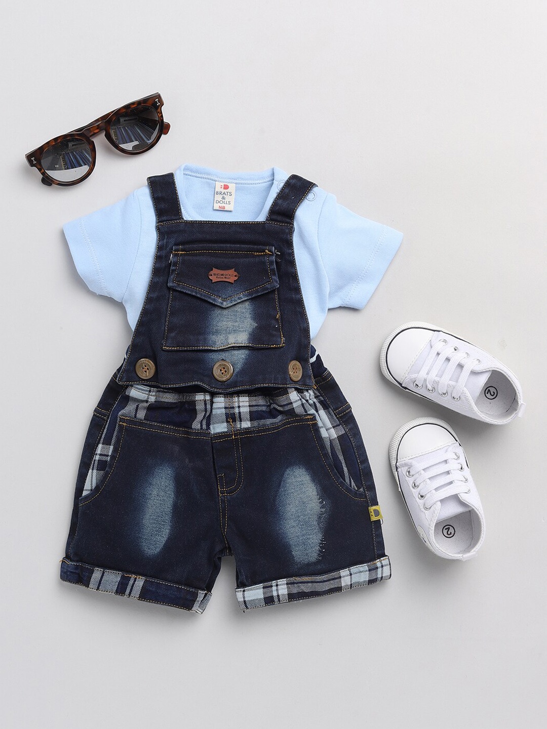 

BRATS AND DOLLS Boys Blue Solid Denim Dungarees