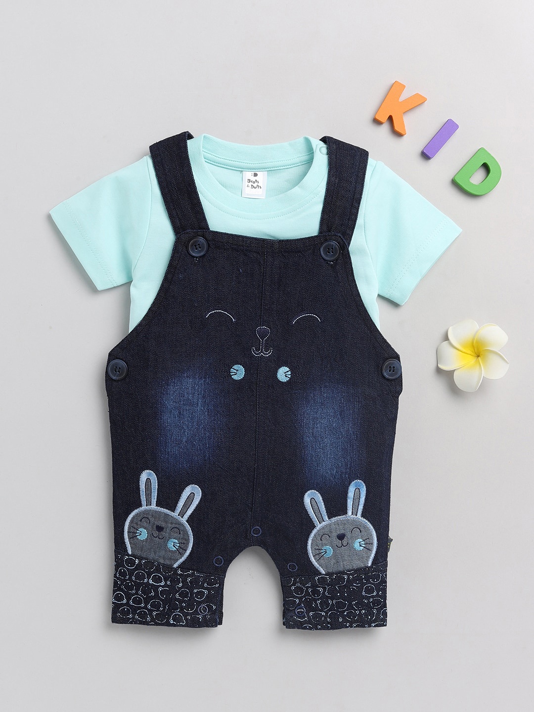 

BRATS AND DOLLS Girls Green Printed Pure Cotton Dungarees
