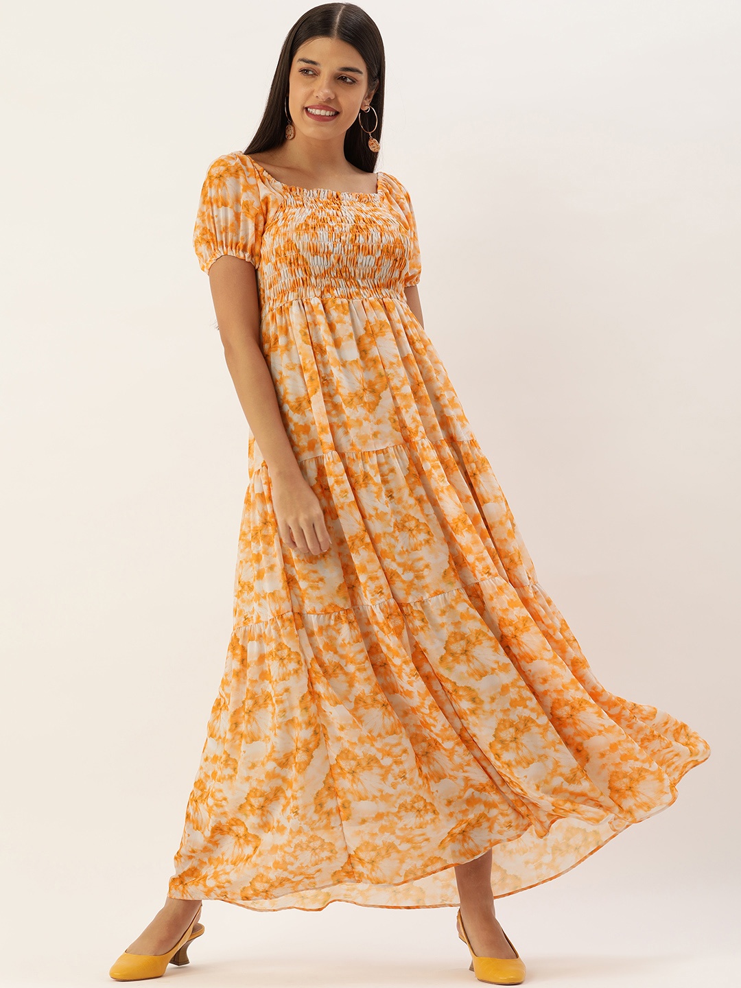 

MELOSO Orange & White Floral Maxi Dress