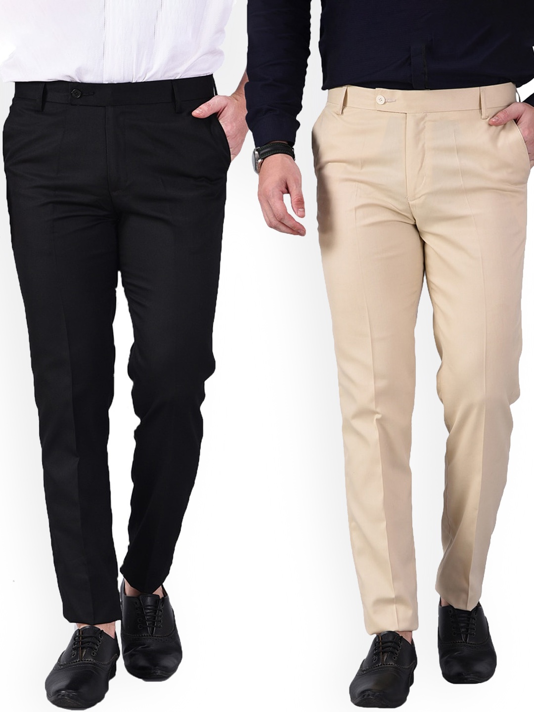 

AD & AV Men Cream-Coloured Classic Easy Wash Chinos Trousers