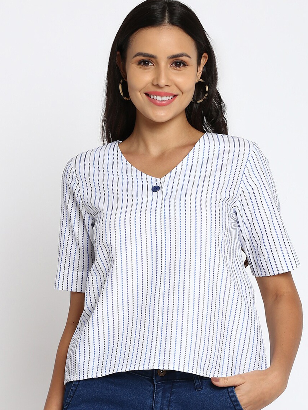 

abof White Striped Top