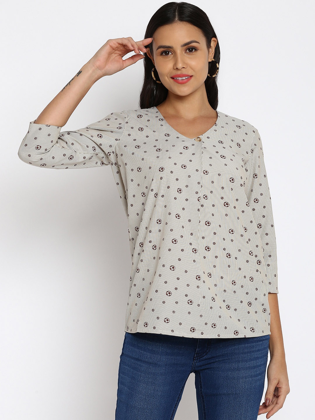 

abof Grey Floral Print Top
