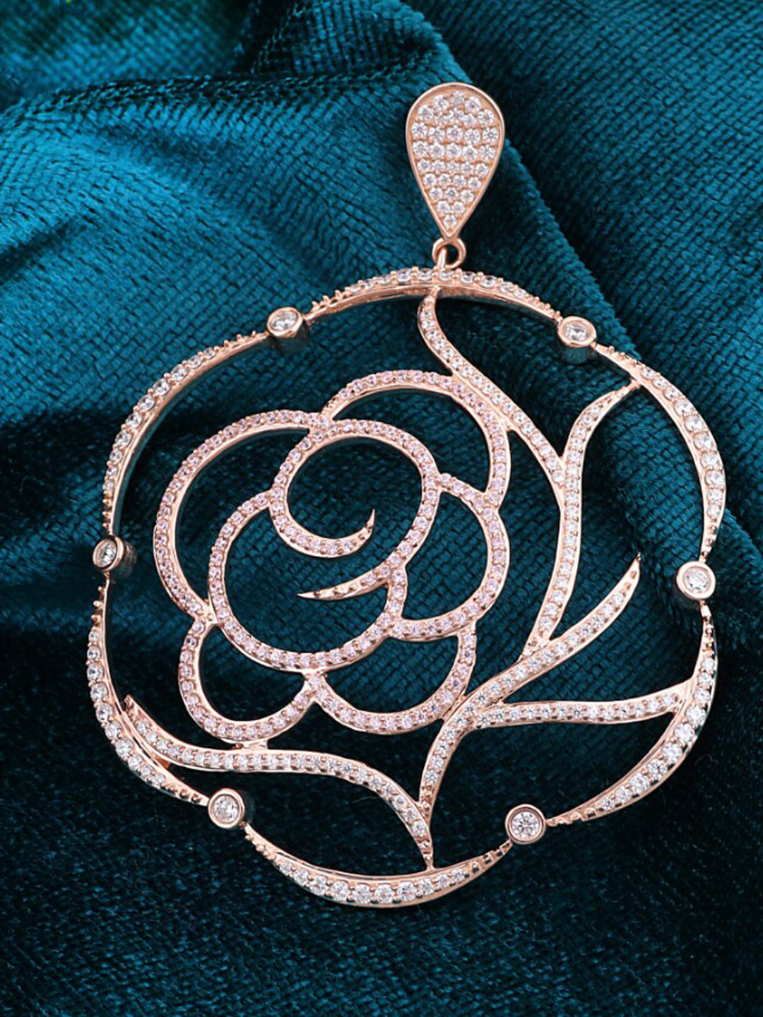 

Silgo Sterling Silver Rose Gold-Plated White CZ-Studded Pendant