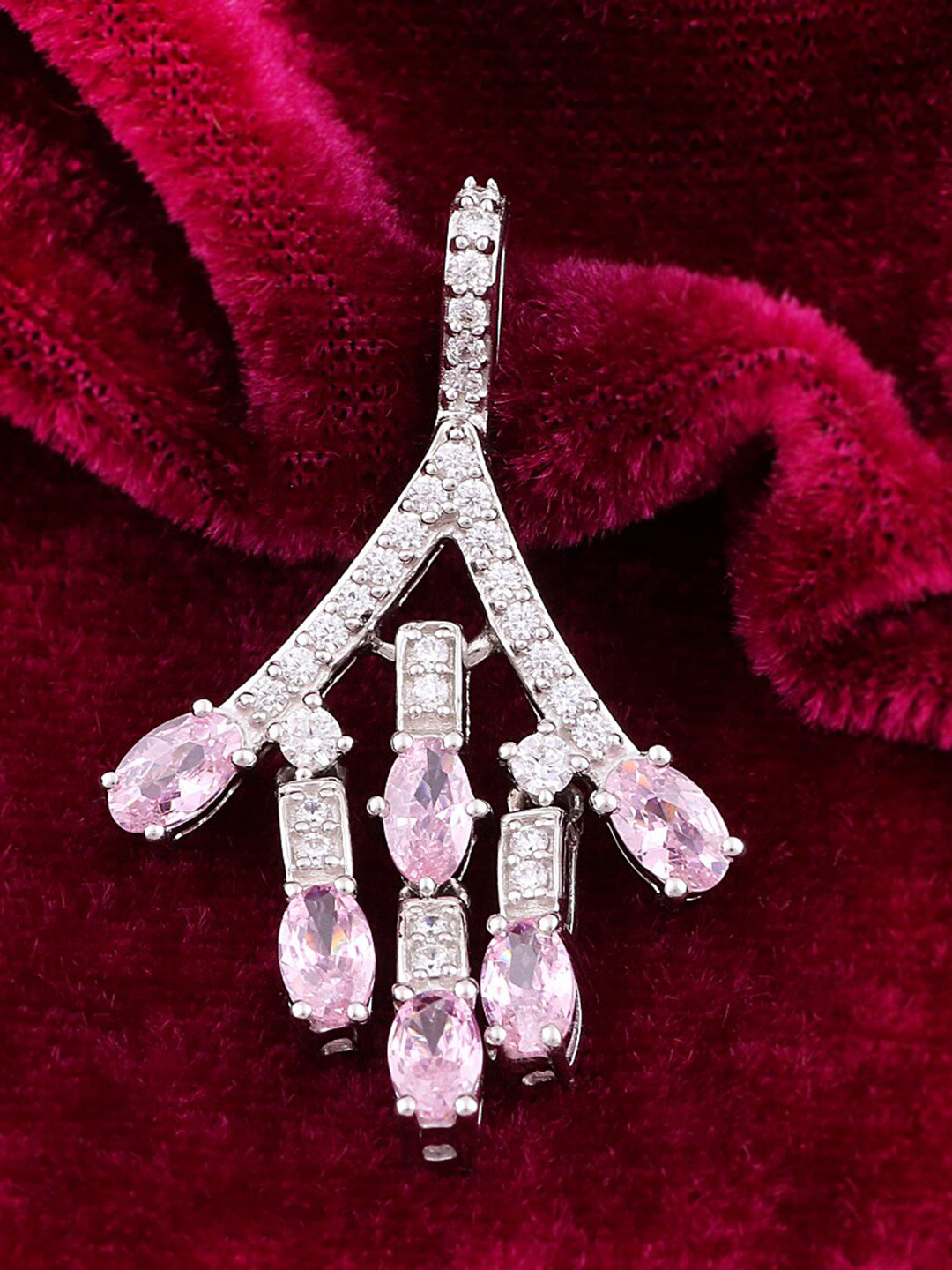 

Silgo Sterling Silver-Plated Pink & White CZ-Studded Pendant