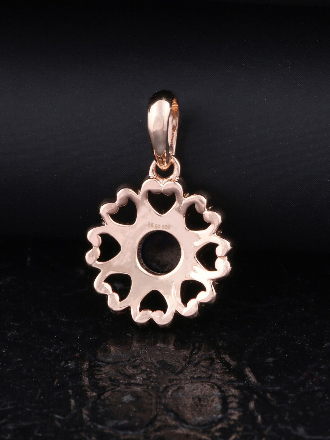 

Silgo 925 Sterling Silver Rose Gold-Plated Blue CZ Studded Pendant