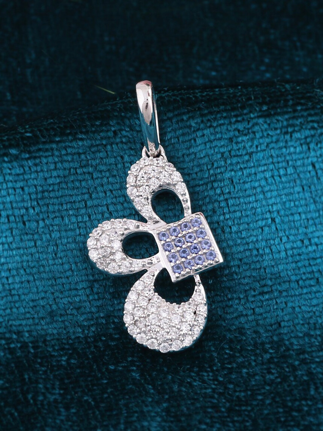 

Silgo Rhodium-Plated Silver-Toned & Blue CZ-Studded Pendant