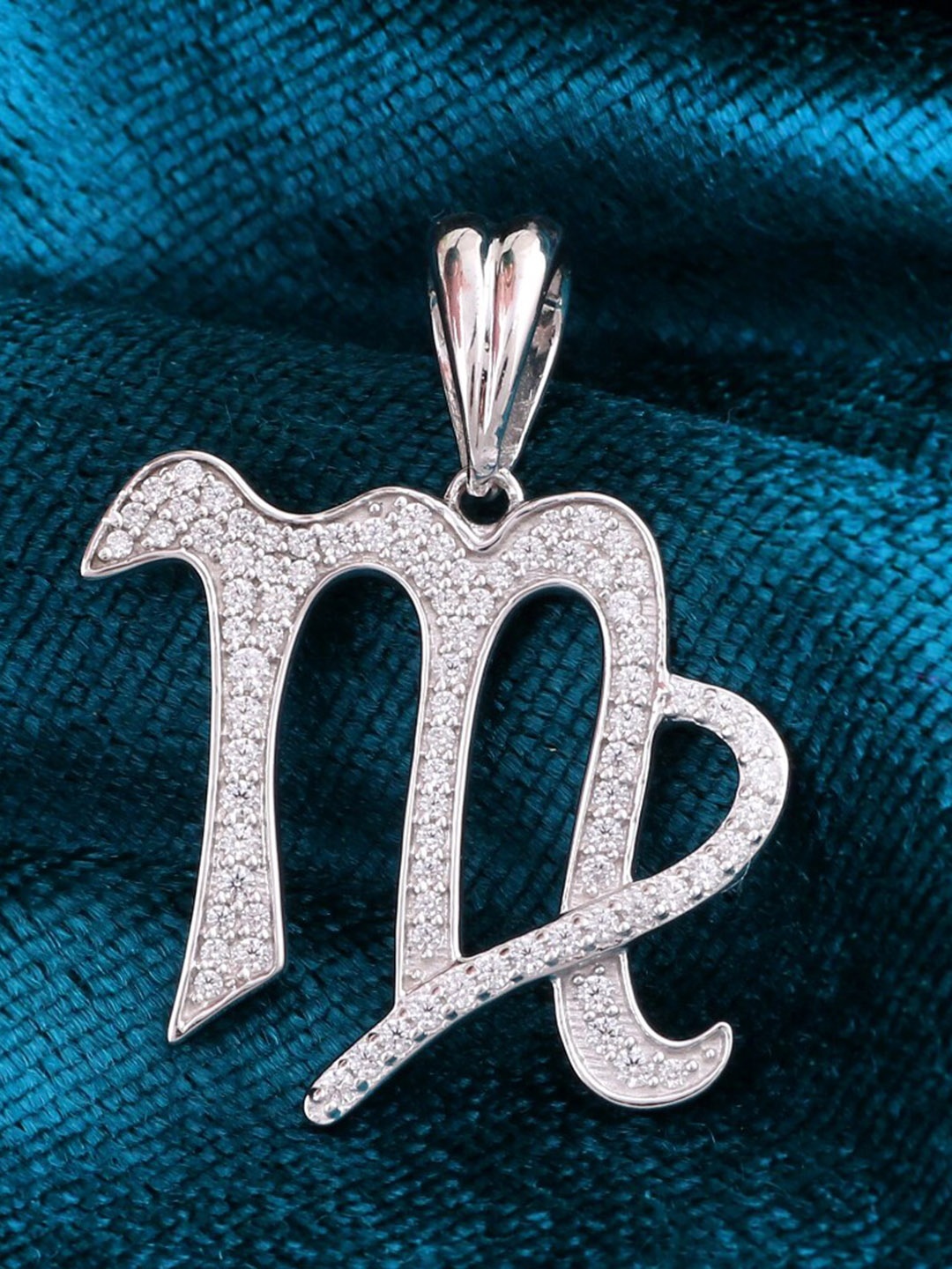 

Silgo 925 Sterling Silver Silver-Plated White CZ Studded Pendant