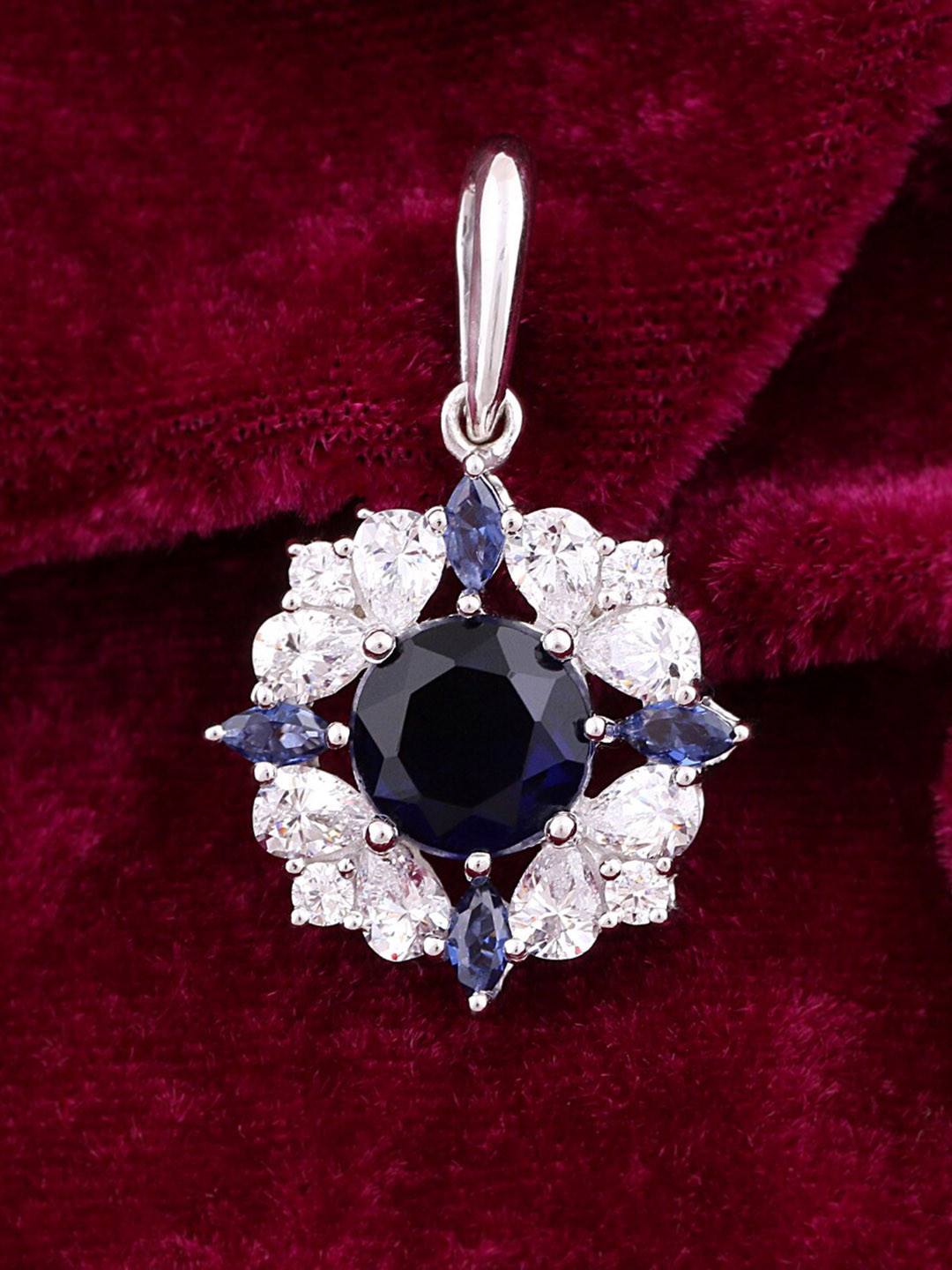 

Silgo Sterling Silver-Plated Blue & White CZ-Studded Pendant