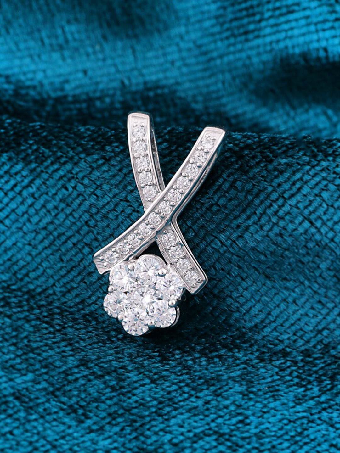 

Silgo Sterling Silver Silver-Plated White Cubic Zirconia Studded Pendant