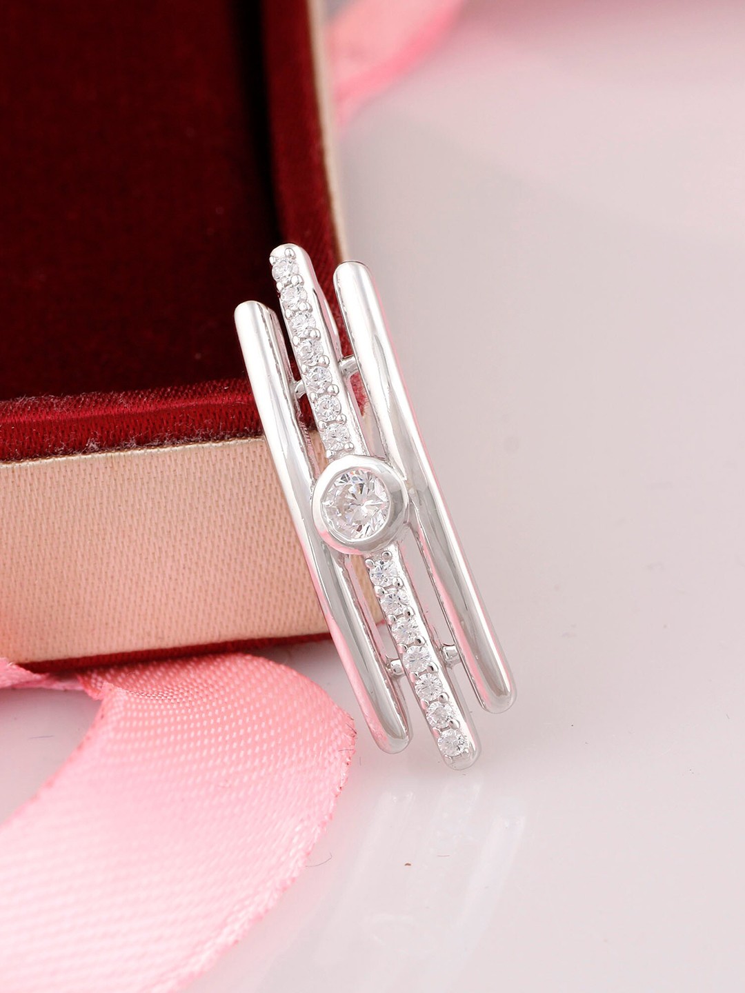 

Silgo Women Rhodium-Plated Zirconia Studded Pendant, Silver