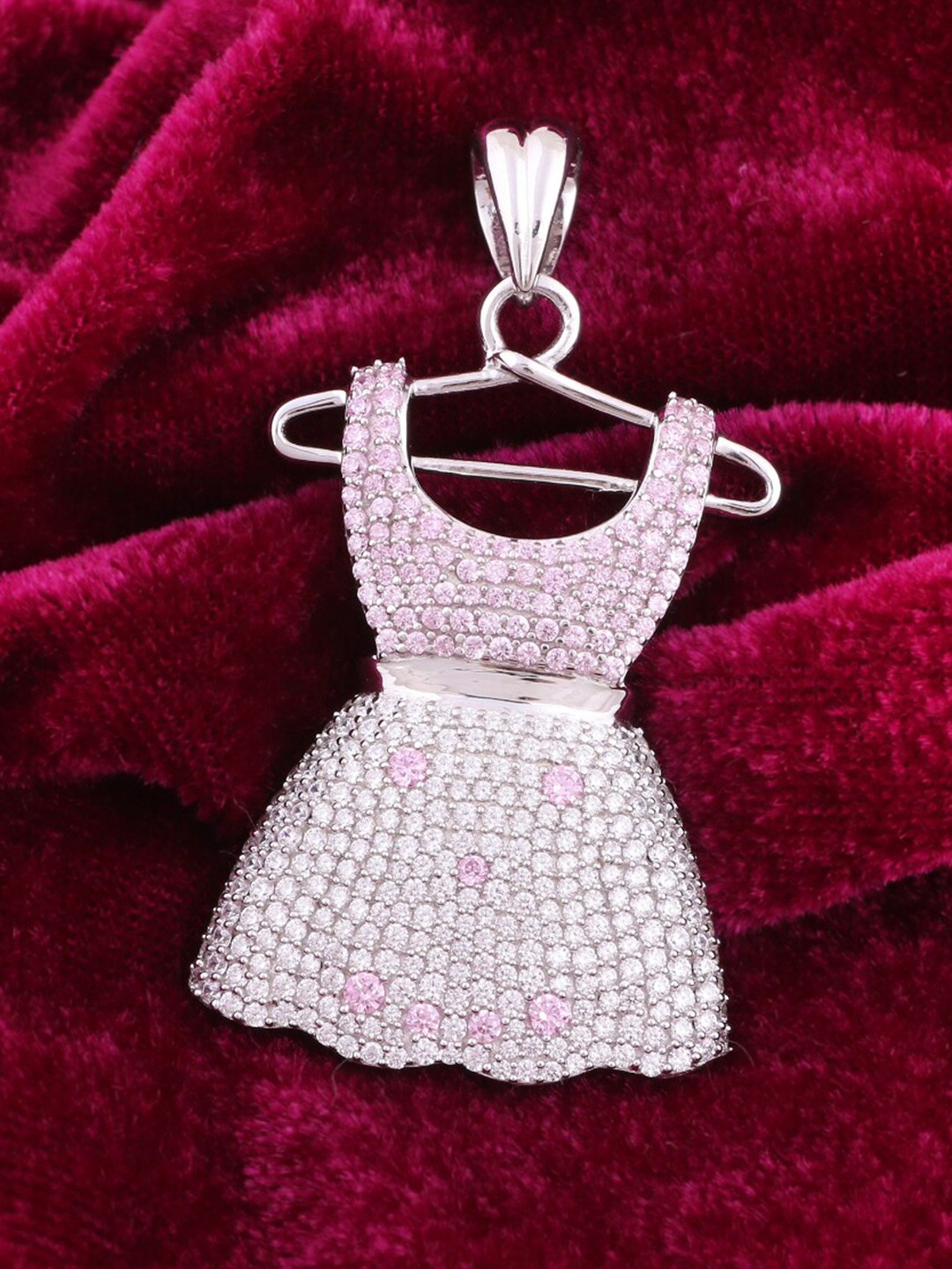 

Silgo Women Silver-Plated Pink & Silver CZ Studded Pendant