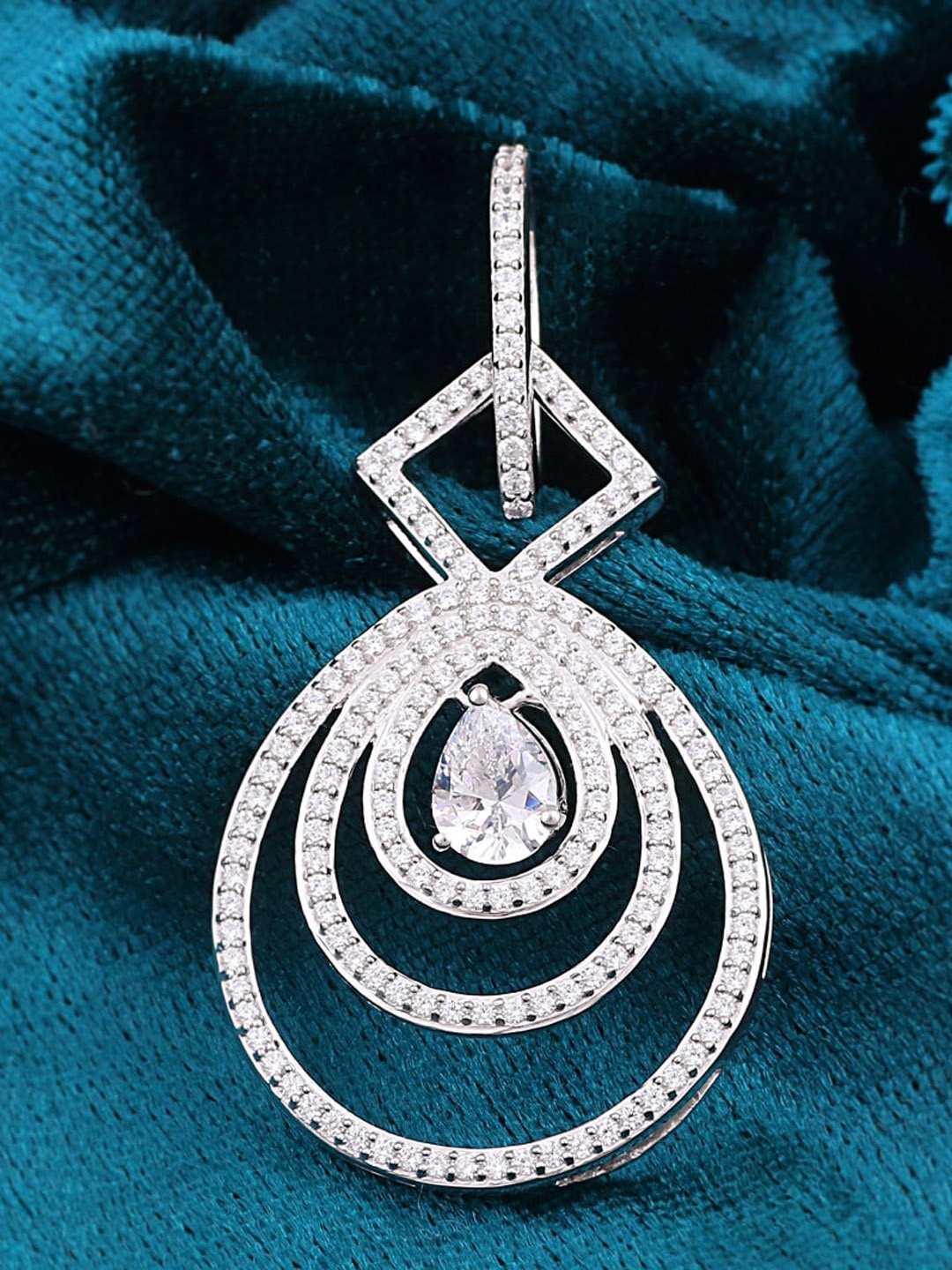

Silgo Sterling Silver Rhodium-Plated White CZ-Studded Pendant