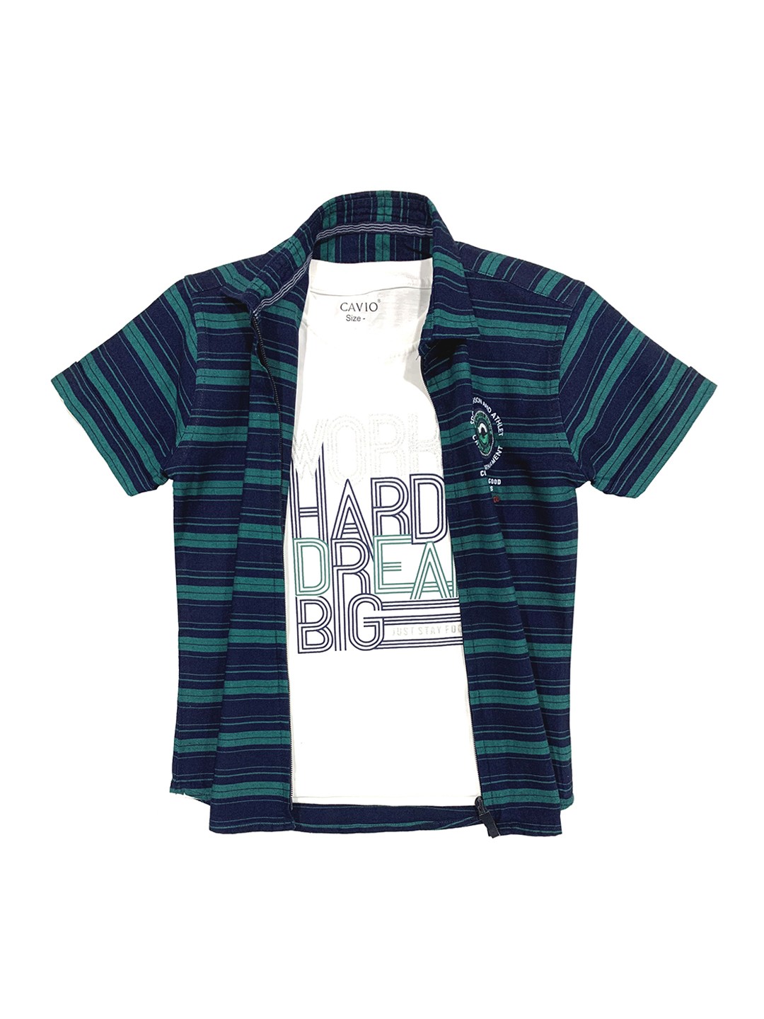 

CAVIO Boys Green Printed Casual Shirt & T-Shirt