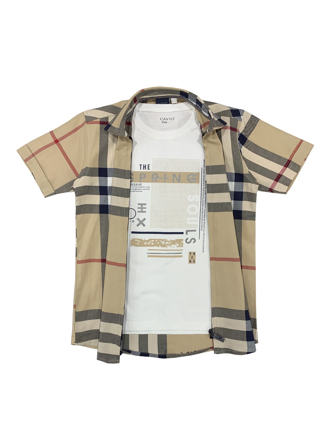 

CAVIO Boys Beige Checked Casual Shirt