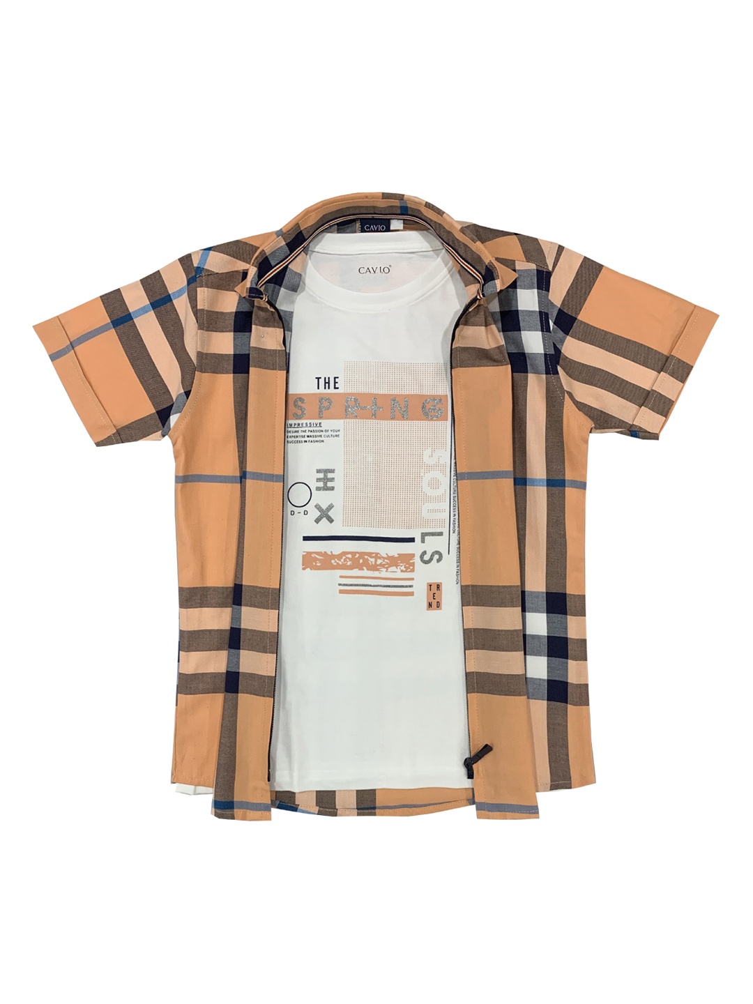 

CAVIO Boys Peach-Coloured Checked Casual Shirt