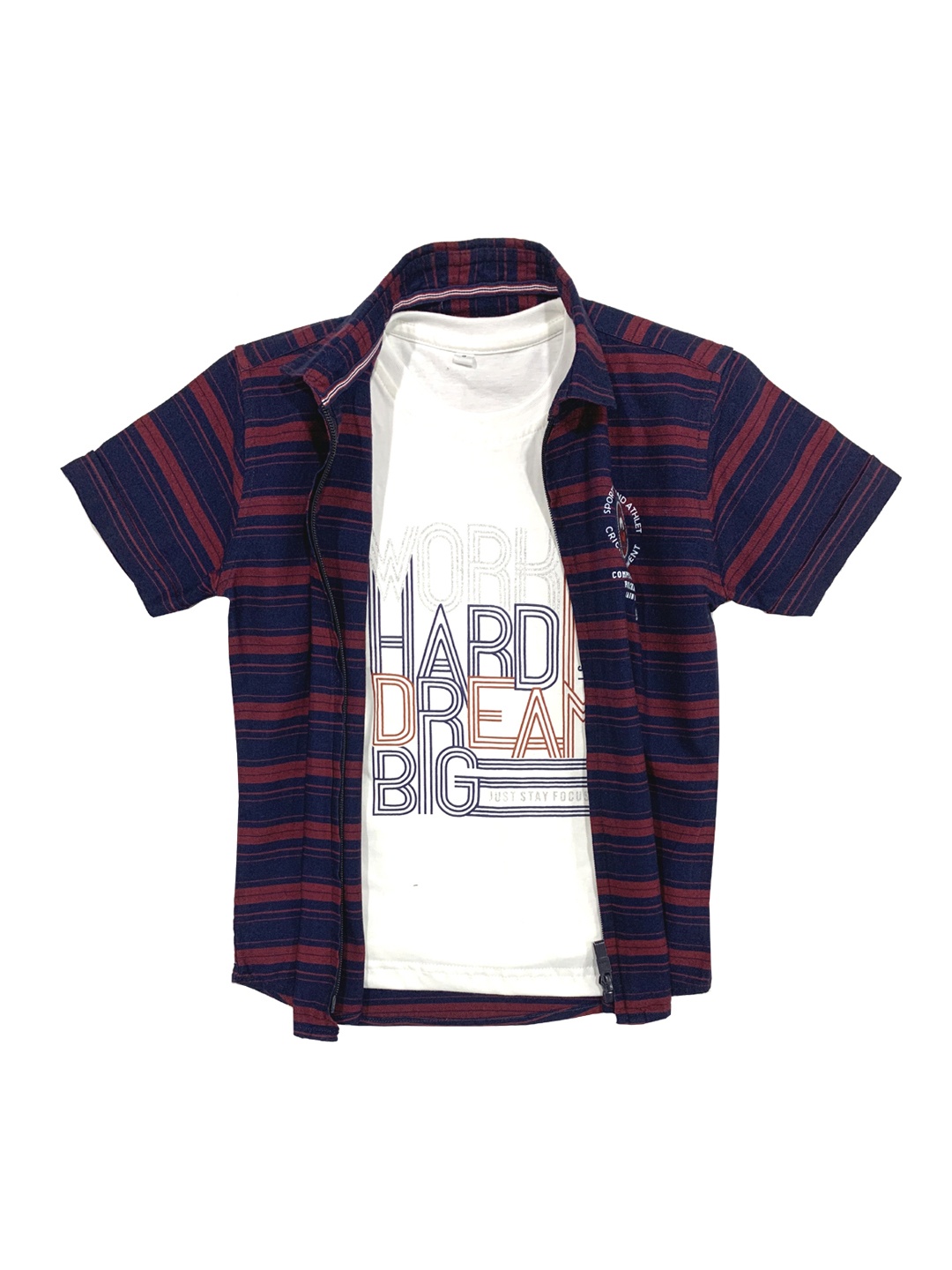 

CAVIO Boys Maroon Checked Casual Shirt & T-Shirt