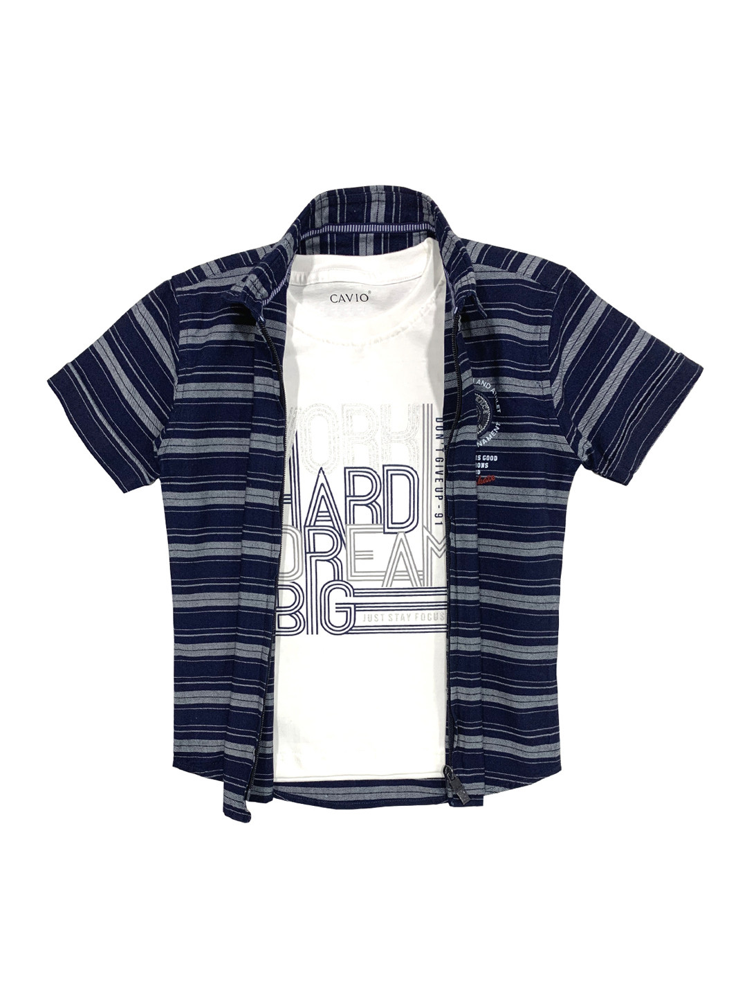 

CAVIO Boys Navy Blue Striped Casual Shirt