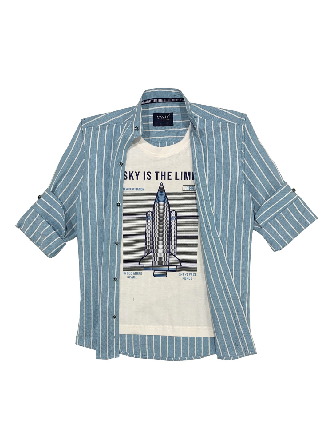 

CAVIO Boys Turquoise Blue Striped Casual Shirt