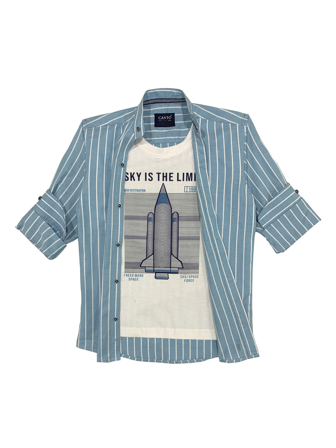 

CAVIO Boys Turquoise Blue Striped Casual Shirt