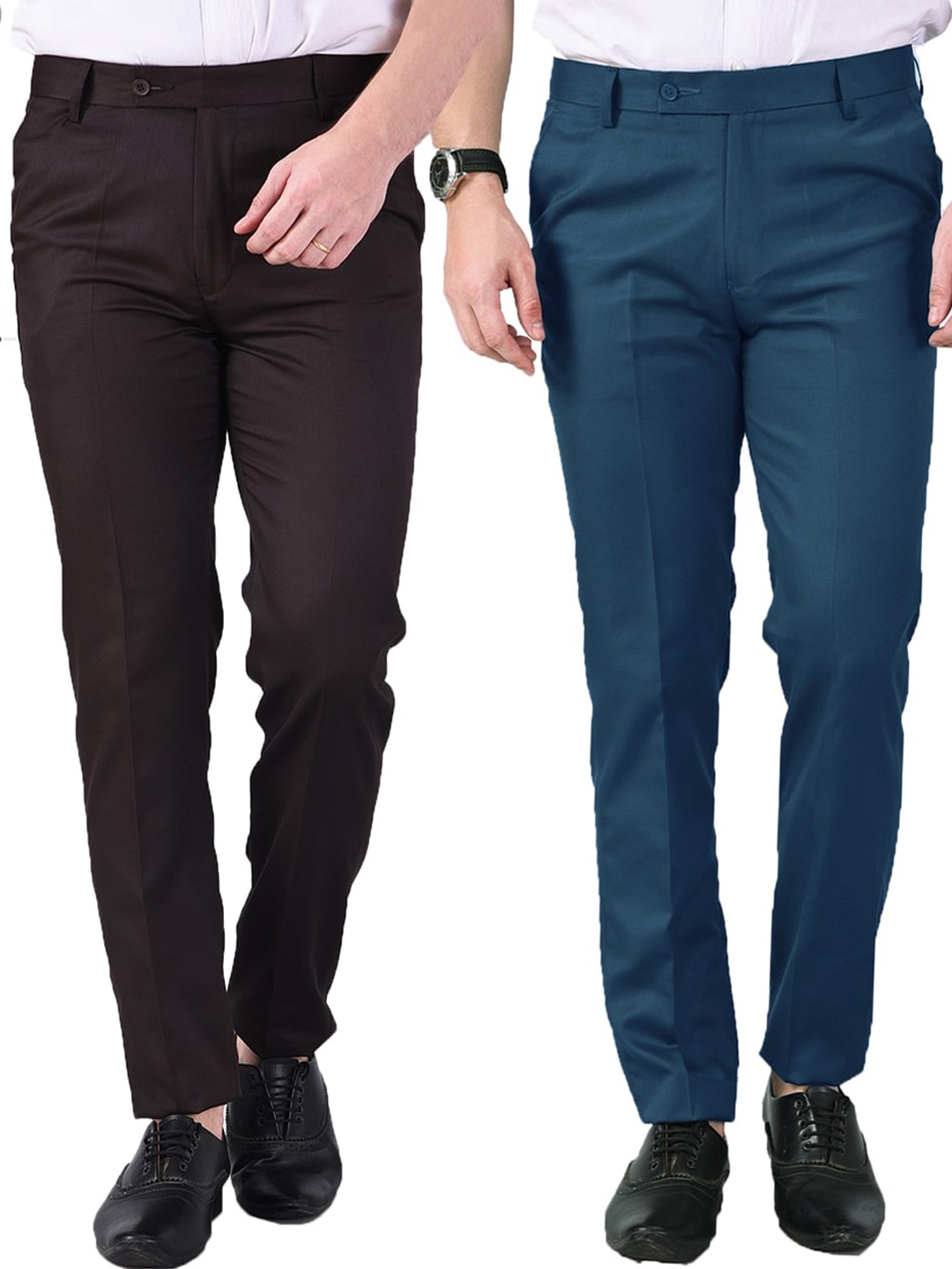 

AD & AV Men Turquoise Blue Classic Easy Wash Chinos Trousers