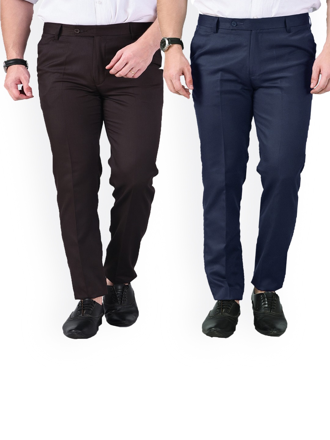 

AD & AV Men Navy Blue Classic Easy Wash Chinos Trousers