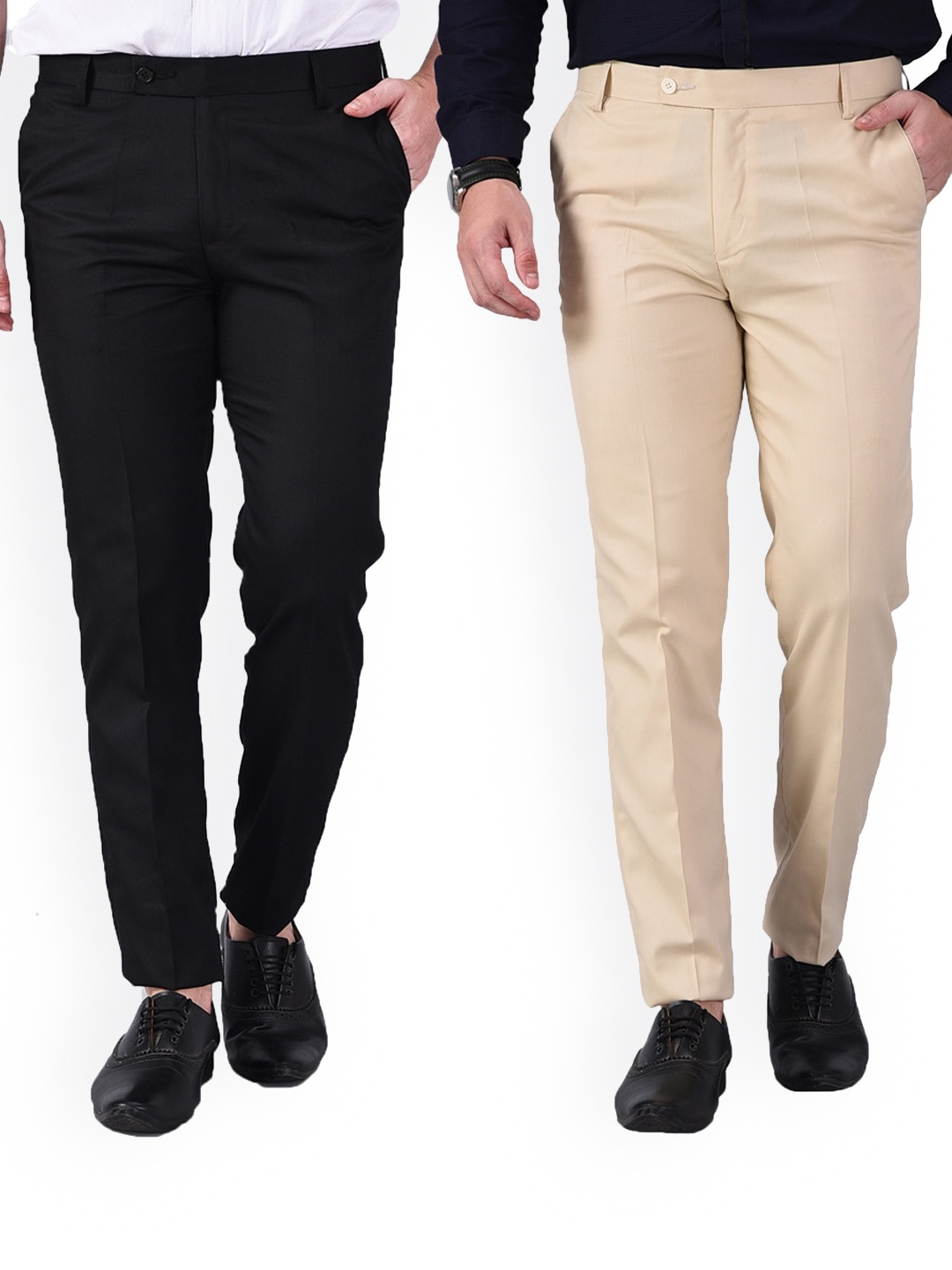 

AD & AV Men Beige Classic Easy Wash Chinos Trousers