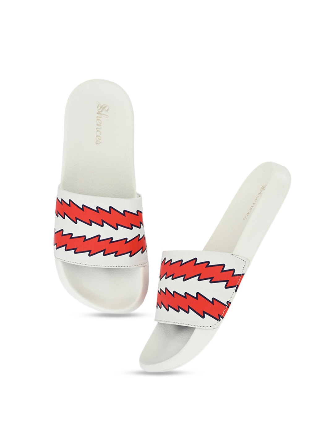 

SHENCES Men White & Black Printed Sliders