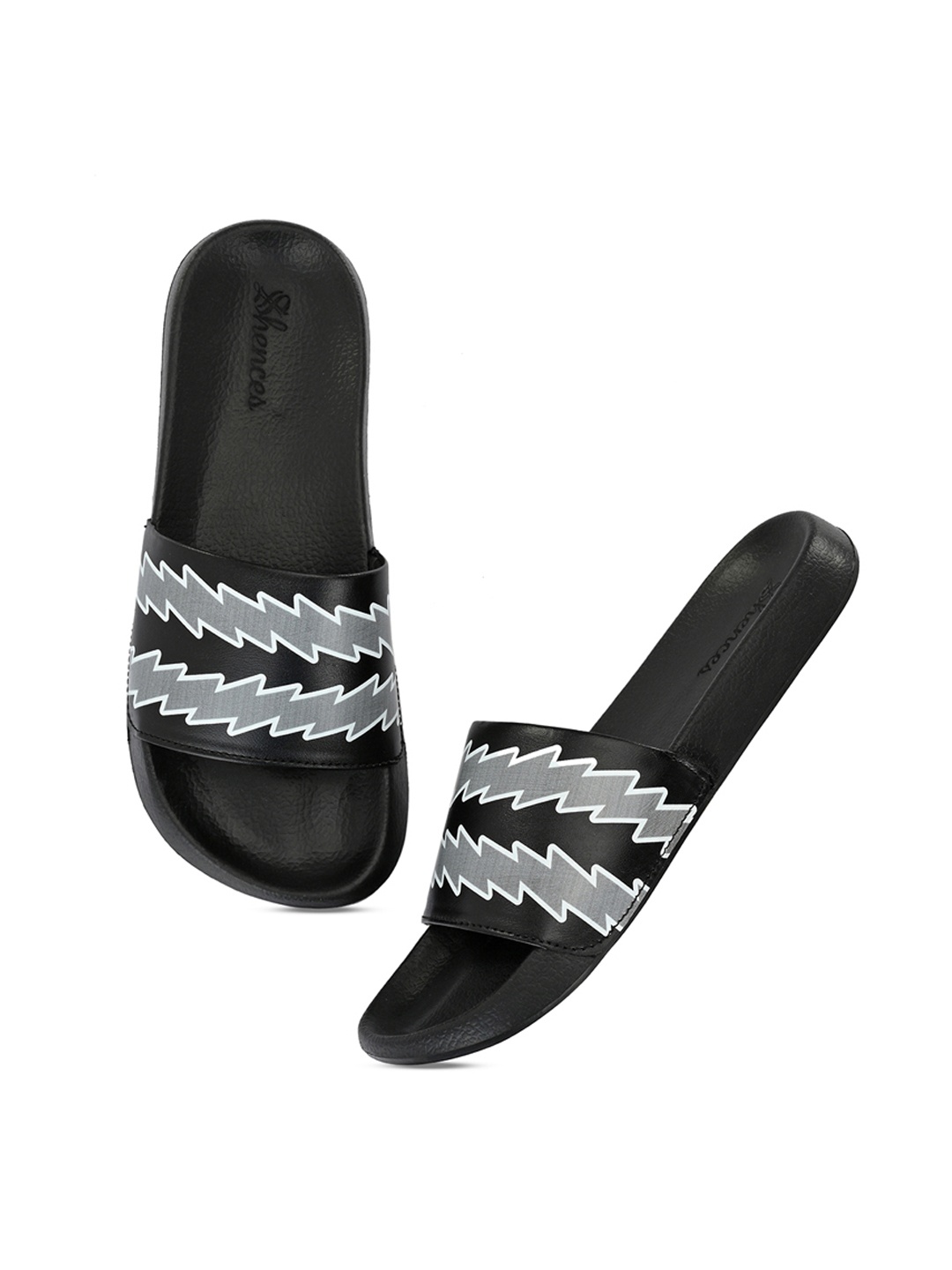 

SHENCES Men Black & White Printed Sliders