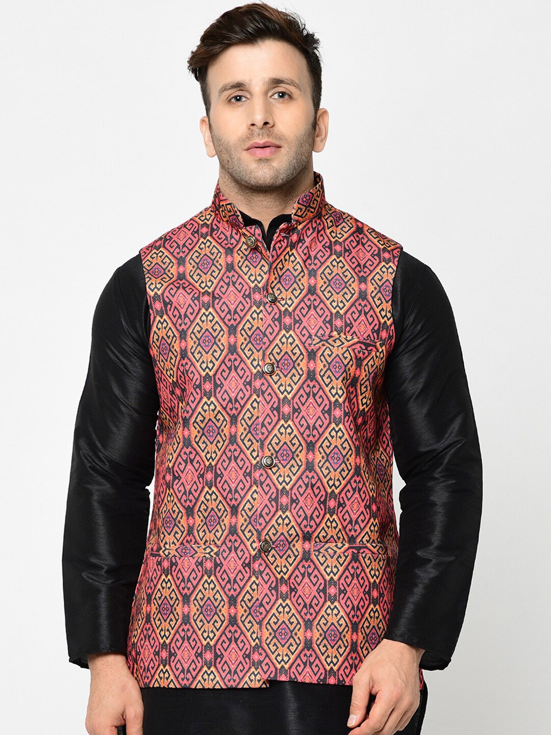 

Kaifoo Men Multi color regular-fit Printed Nehru jacket