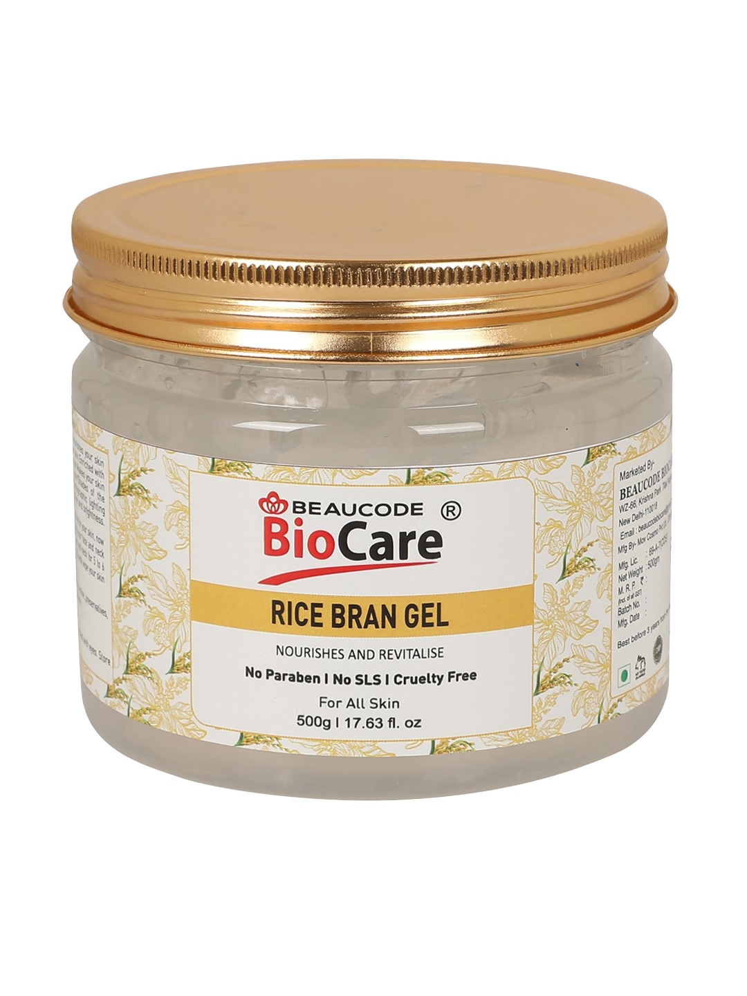

BEAUCODE BIOCARE Rice Bran Gel for All Skin Types - 500 g, Transparent