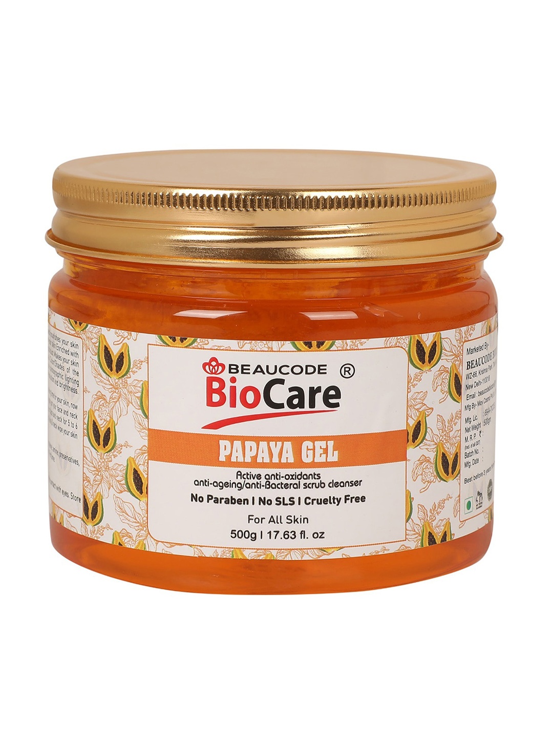 

BEAUCODE BIOCARE Papaya Gel with Active Anti -Oxidants for All Skin Types - 500 g, Orange