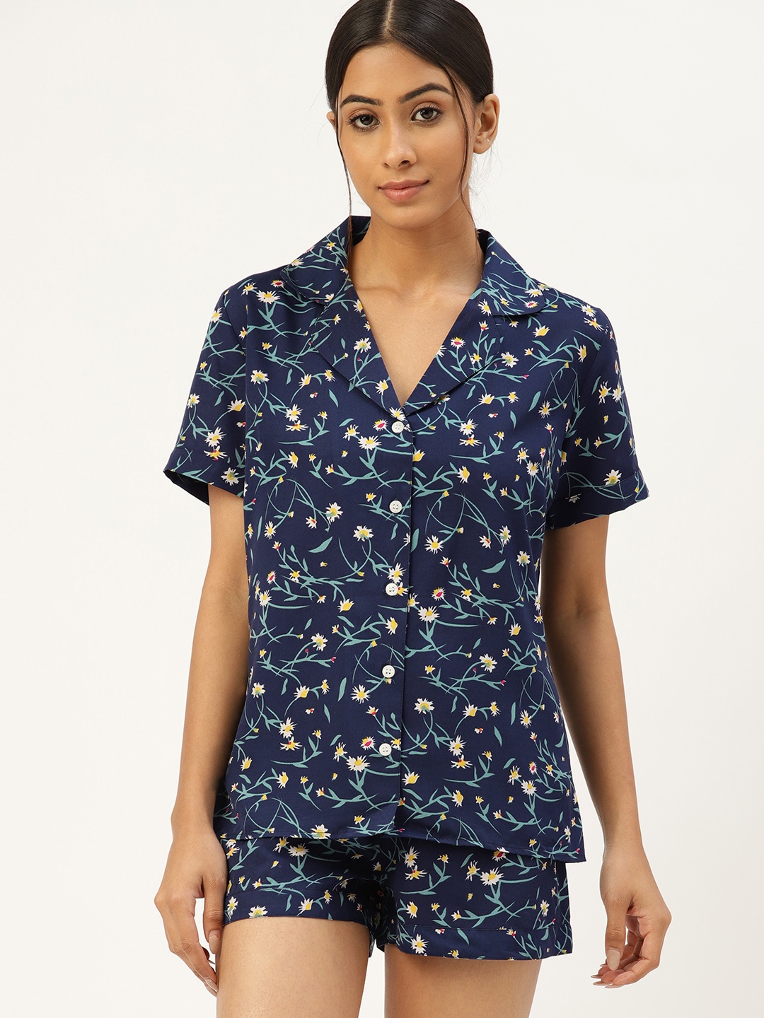 

ETC Women Navy Blue Printed Night suit