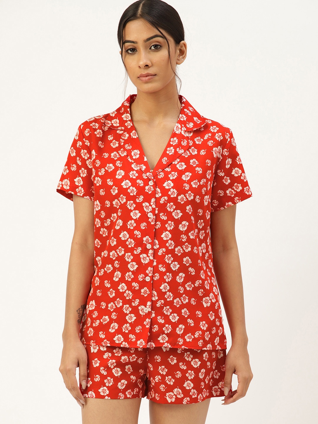 

ETC Women Red Printed Night suit