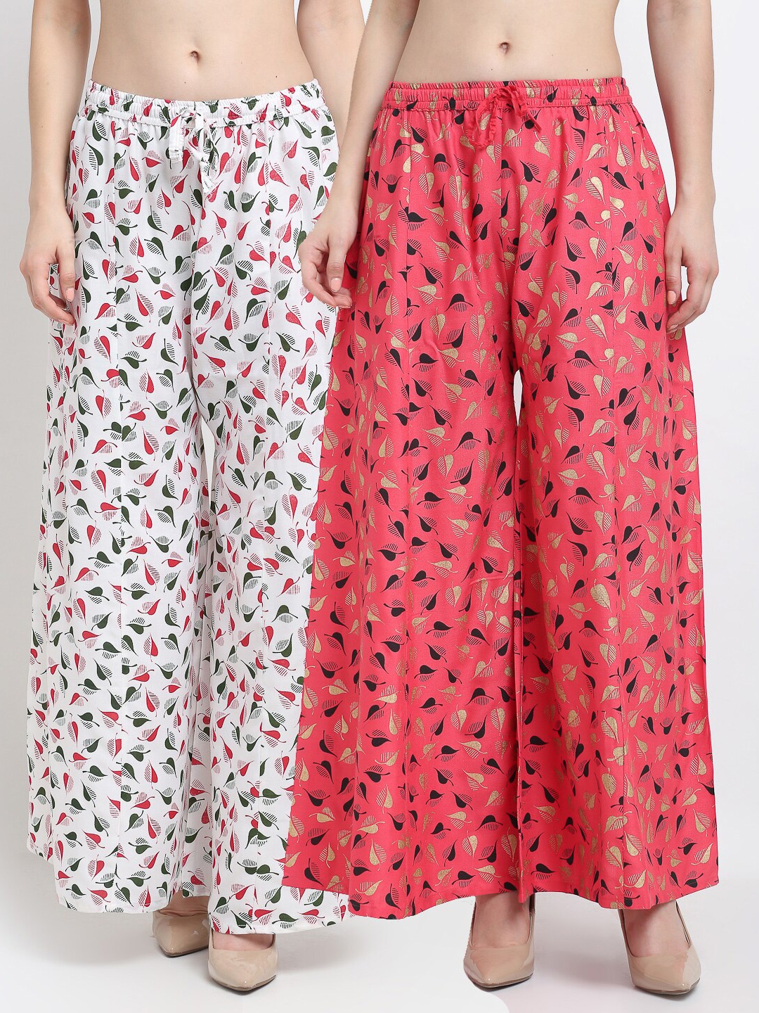 

Jinfo Women Pack of 2 Floral Printed Ethnic Palazzos, White