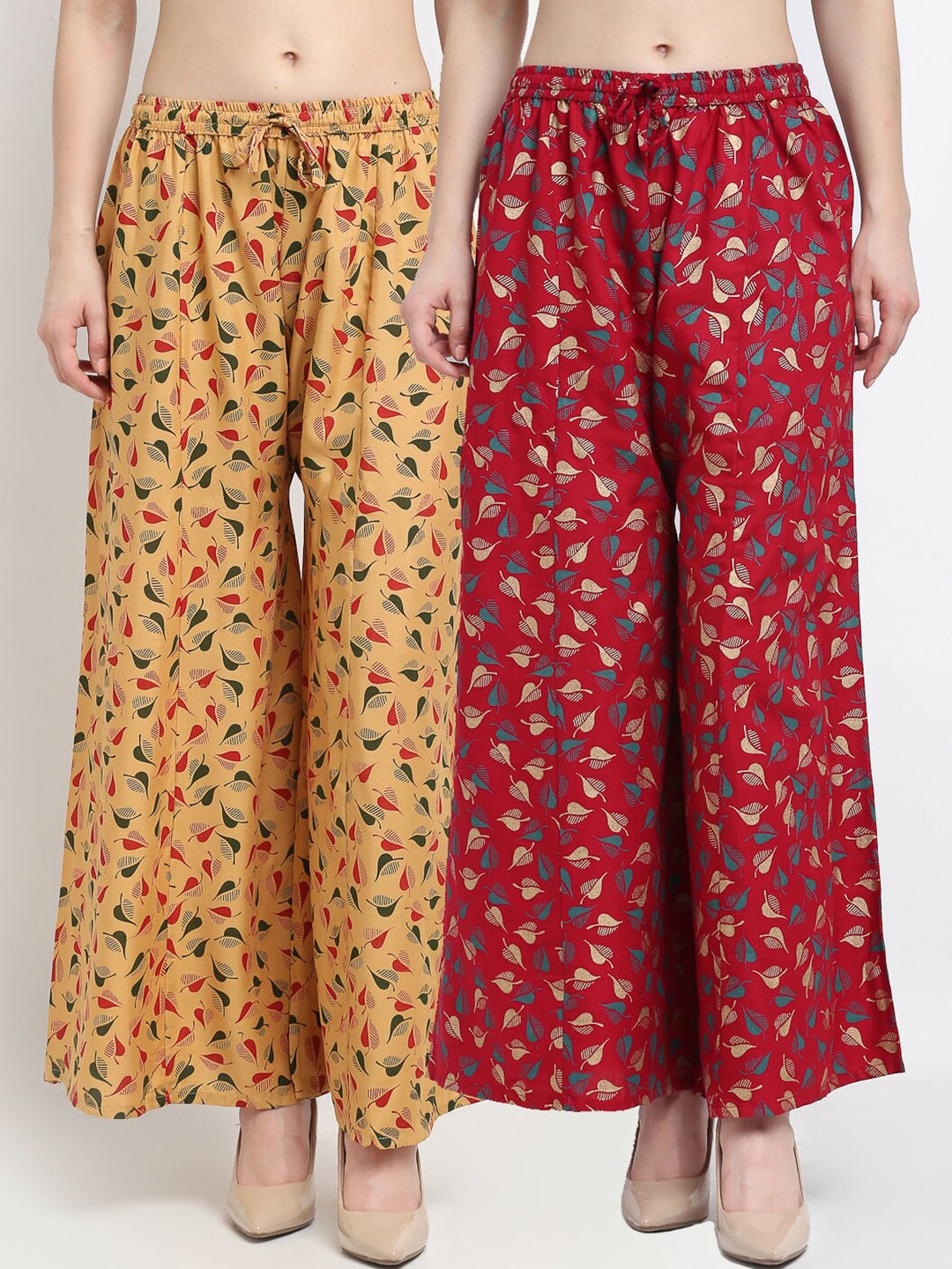 

Jinfo Women Pack of 2 Floral Printed Ethnic Palazzos, Beige
