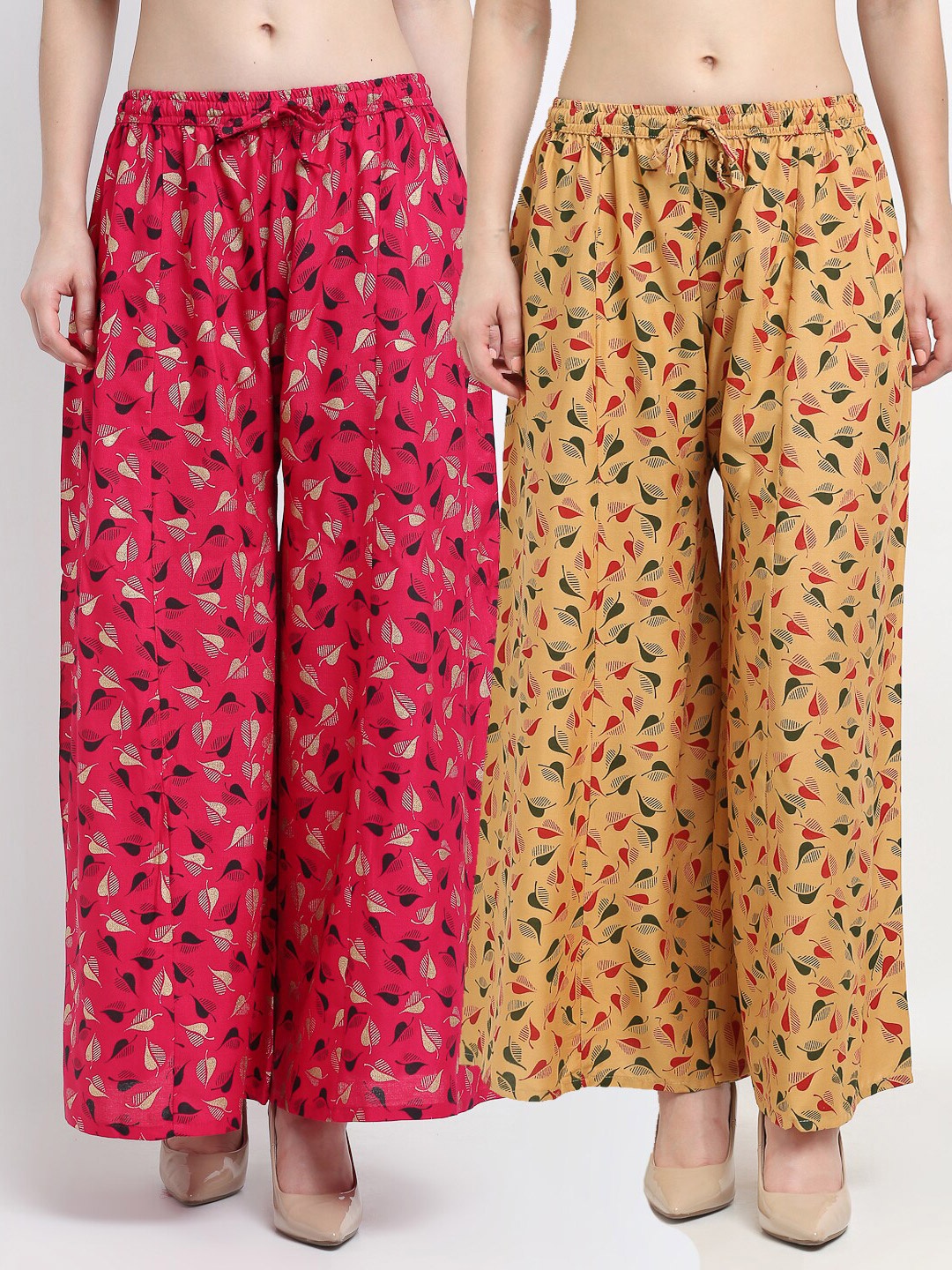 

Jinfo Women Pink & Beige Set of 2 Printed Flared Knitted Ethnic Palazzos