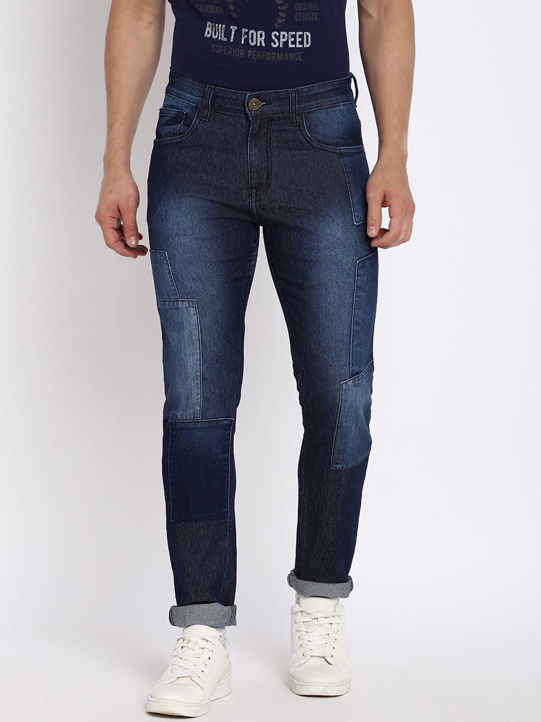 

abof Men Blue Slim Fit Low Distress Light Fade Jeans
