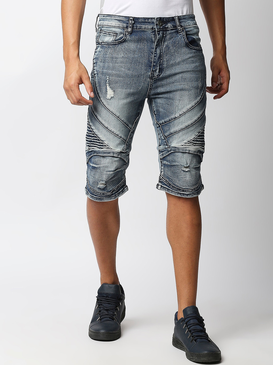 

WAIMEA Men Blue Washed Skinny Fit Outdoor Denim Shorts