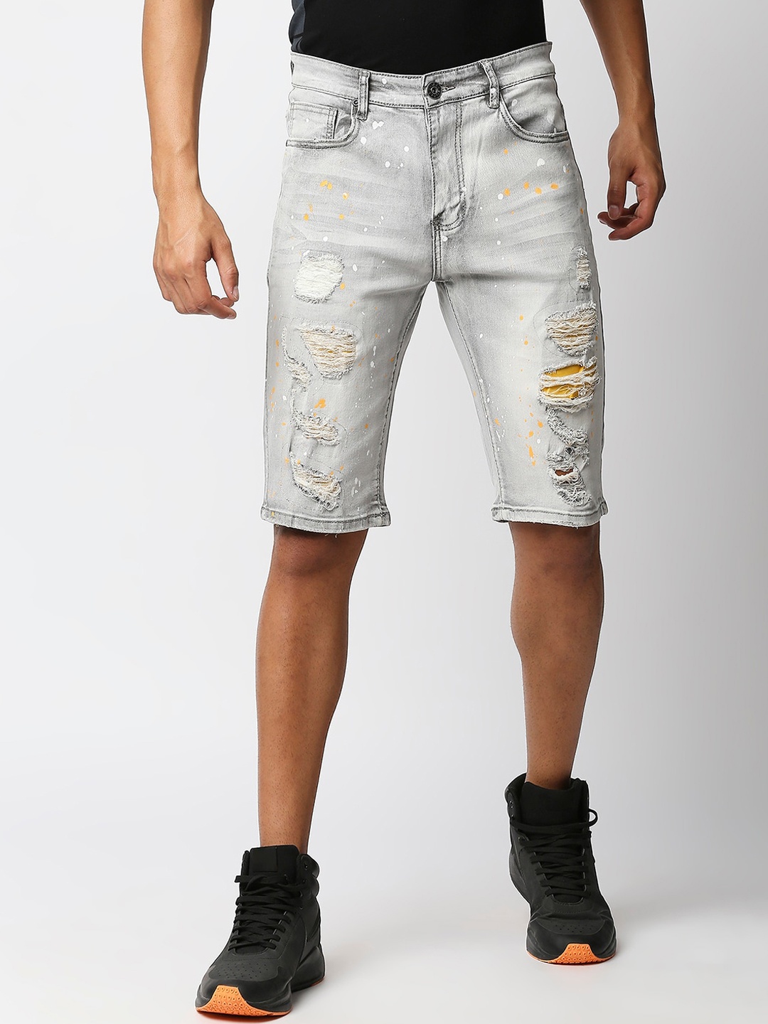 

WAIMEA Men Grey Washed Skinny Fit Outdoor Denim Shorts