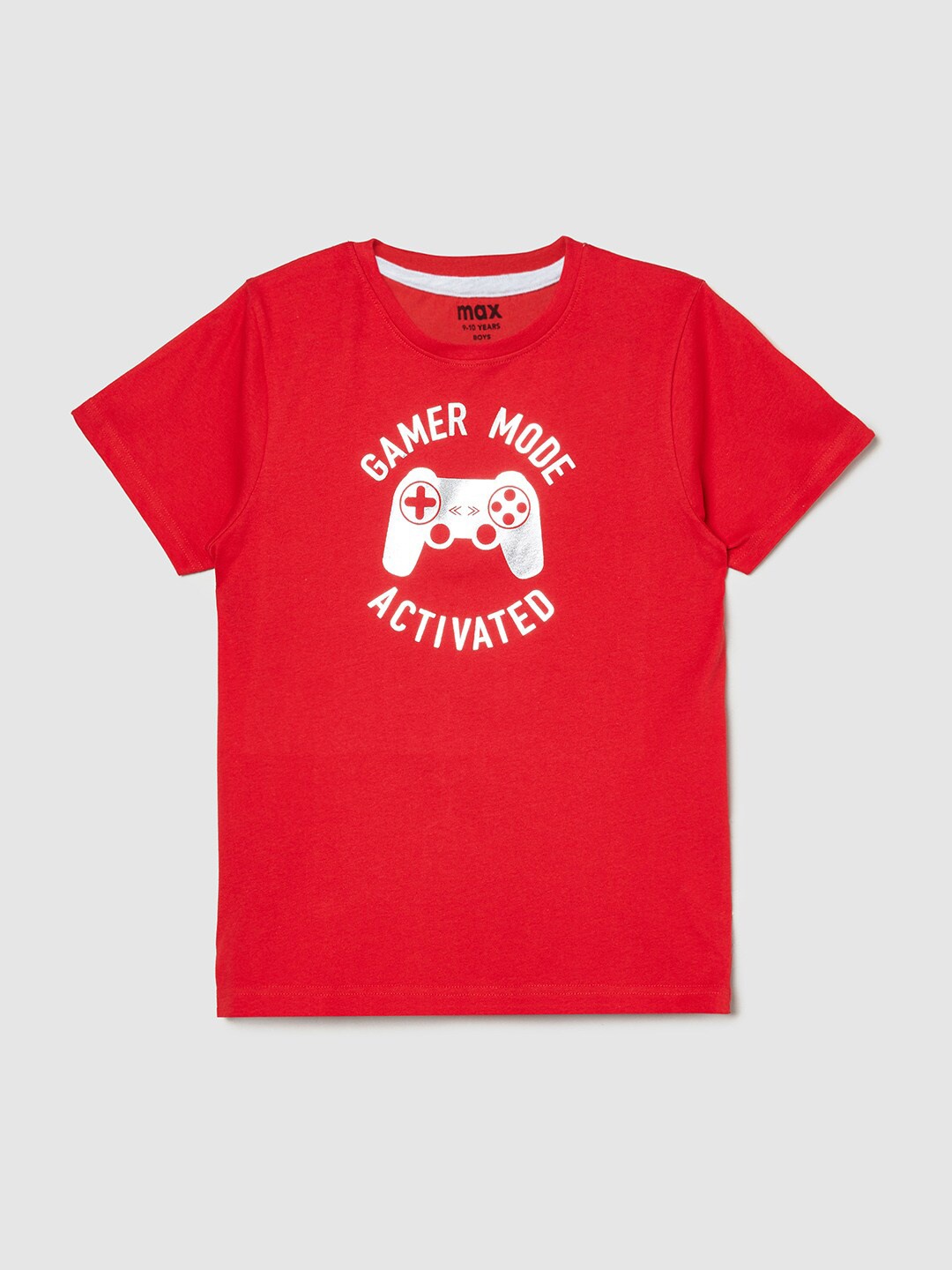 

max Boys Red Typography Printed Pure Cotton Applique T-shirt